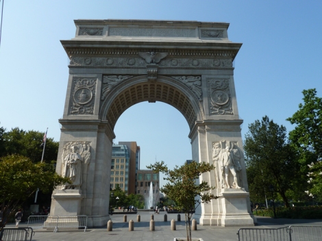 The Washington Square Arch at the base of Fifth Avenue.