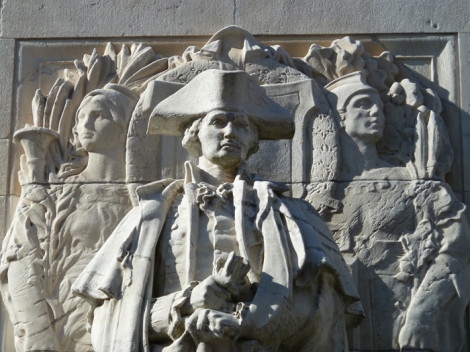 “Washington at War,” detail, stands on the north-facing side of the Washington Square Arch.