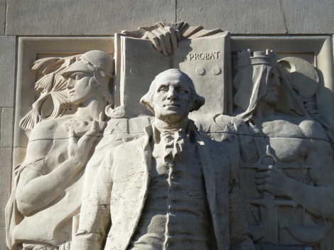 “Washington at Peace,” detail, stands on the north-facing side of the Washington Square Arch.