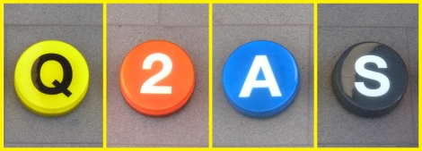 Look for these, and other, colorful New York City subway route signs.